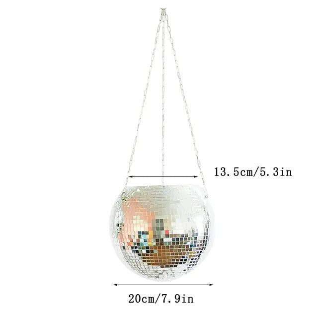 disco ball hanging vase with floral arrangement