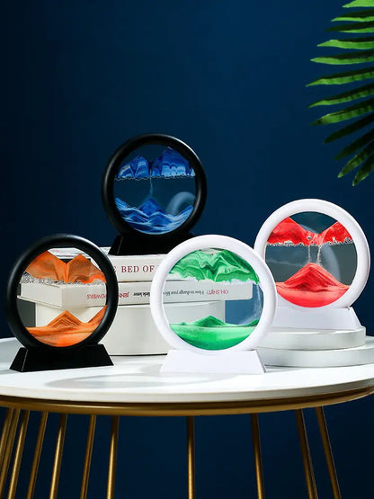 Moving sand art decor in home office setup