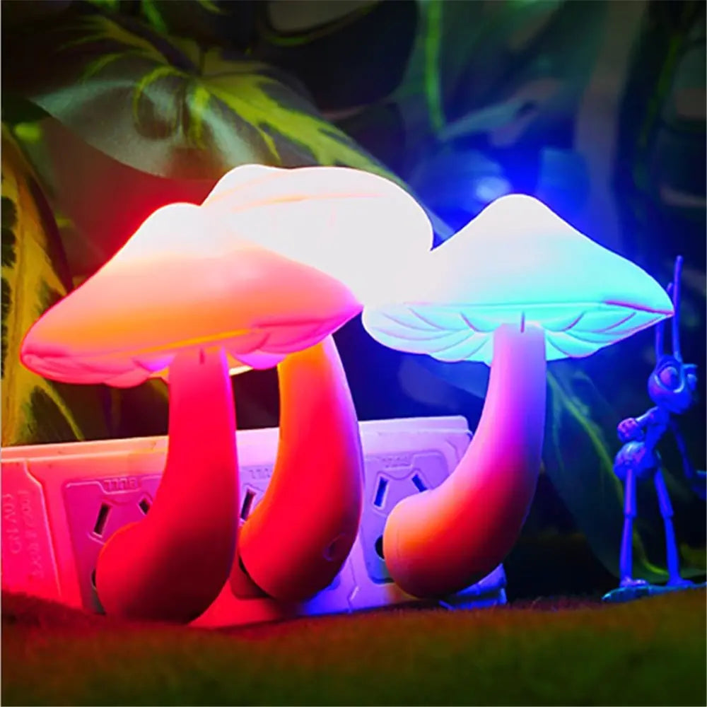 mushroom night light with sensor glowing in dark
