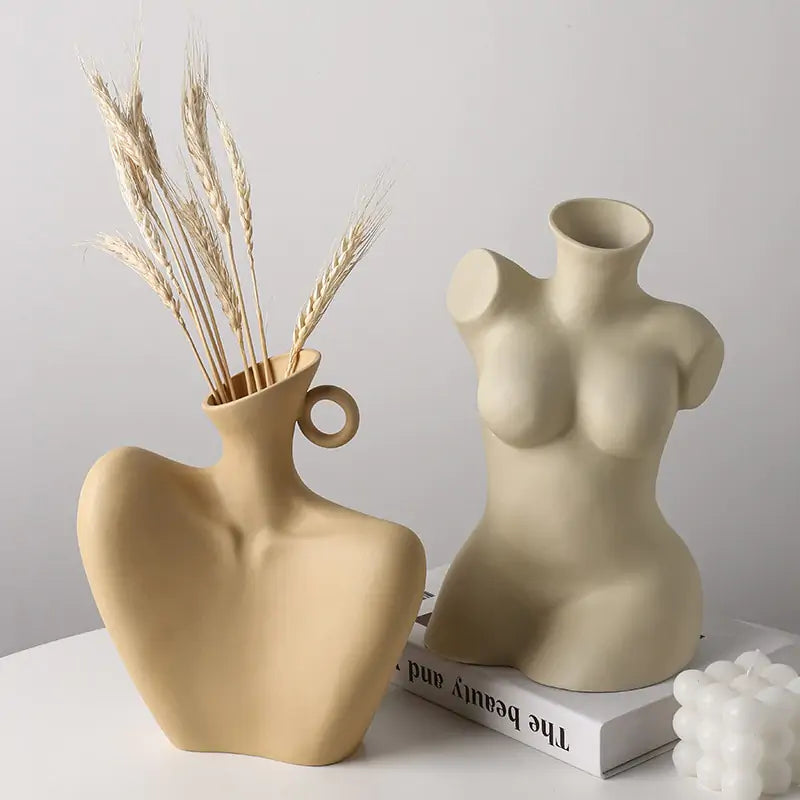 Ceramic sculpture vase on shelf